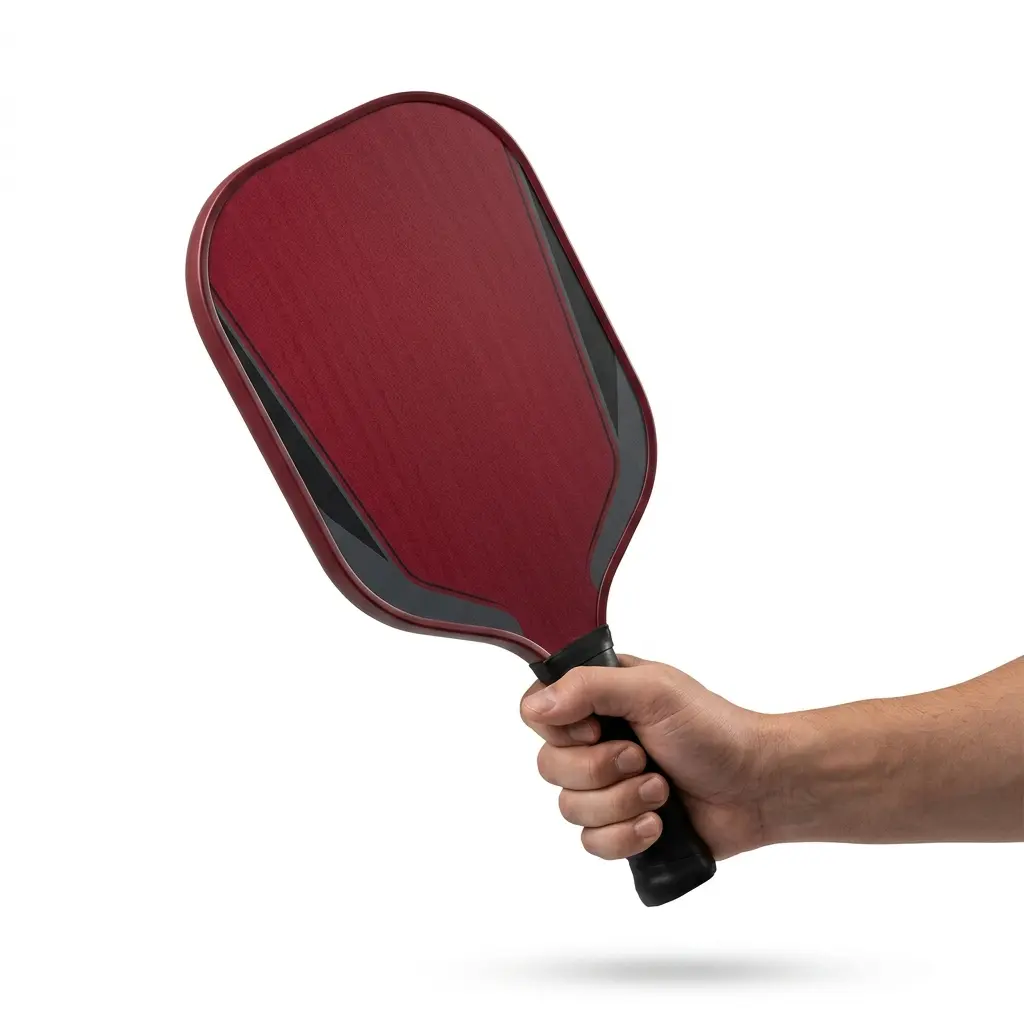 Tournament Power Paddle (deep red), stiffer and more explosive pickleball paddle tuned for advanced players, designed to travel and fit perfectly alongside 3–4 paddles in tournament bags.