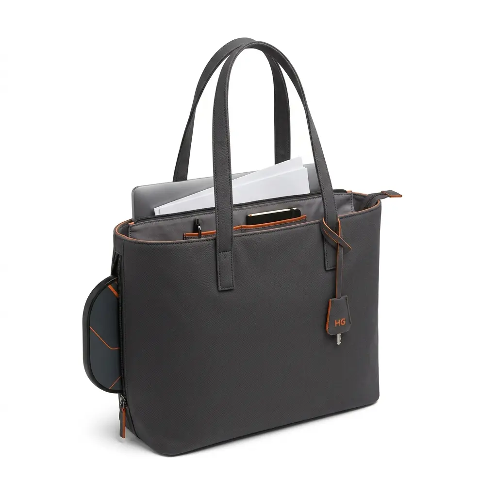 Commuter Tote 02, a stylish commuter tote for office outfits that carries 1–2 paddles discreetly.