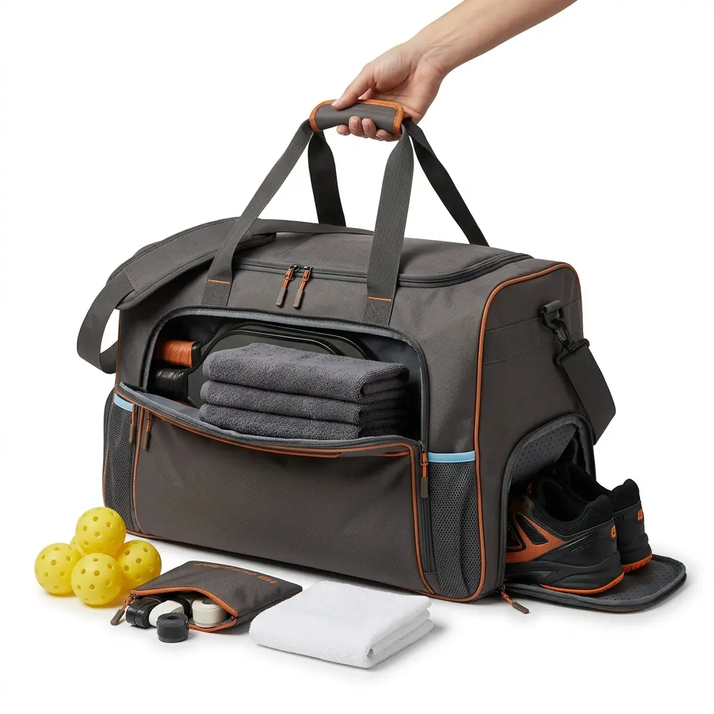 Team / Family Bag 01, large-capacity pickleball team bag for 4–6 paddles, multiple pairs of shoes, and shared balls and towels for club teams and family programs.