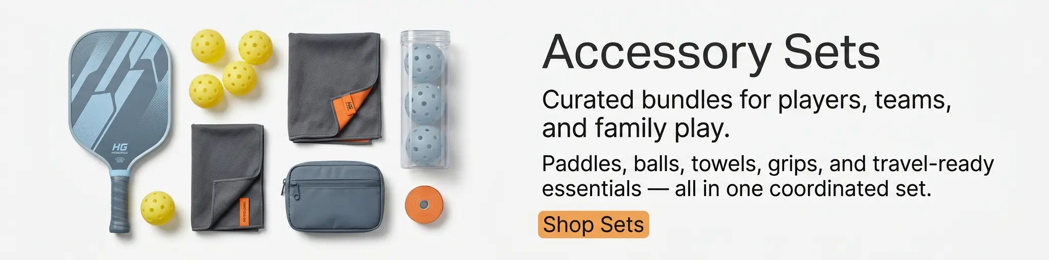 Accessory Sets for pickleball, curated bundles for players, teams, and family play with paddles, balls, towels, grips, and travel-ready essentials.