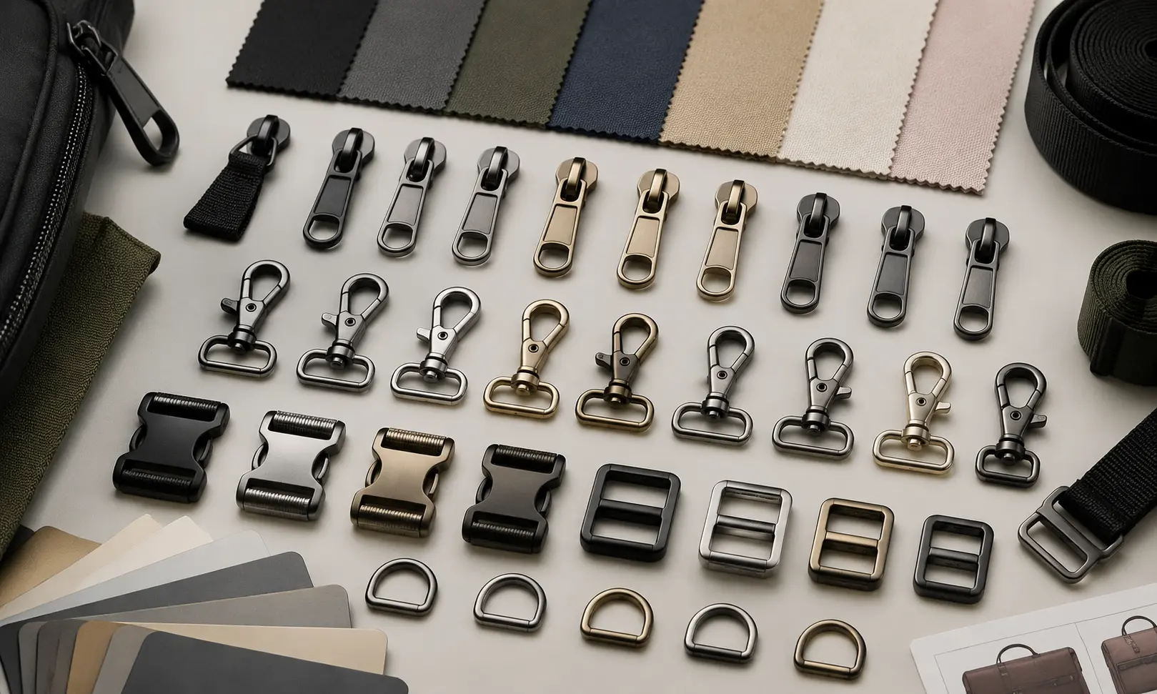 Hover: Explore 2026 new hardware finishes for custom bags 2026 latest hardware color swatches for custom bag accessories