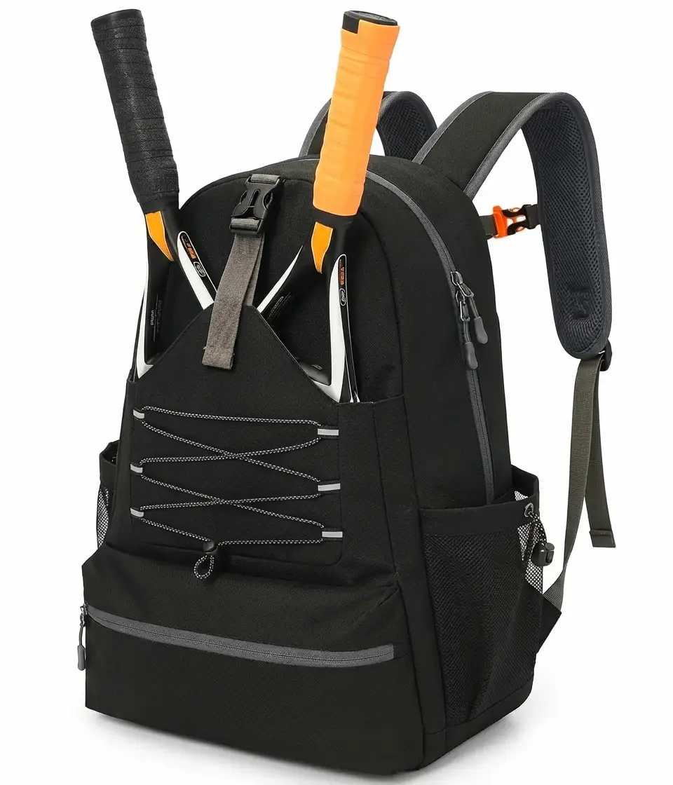 2026 new ProSpin TourPro pickleball bag in black, front view, multi-compartment design fits up to 3 paddles