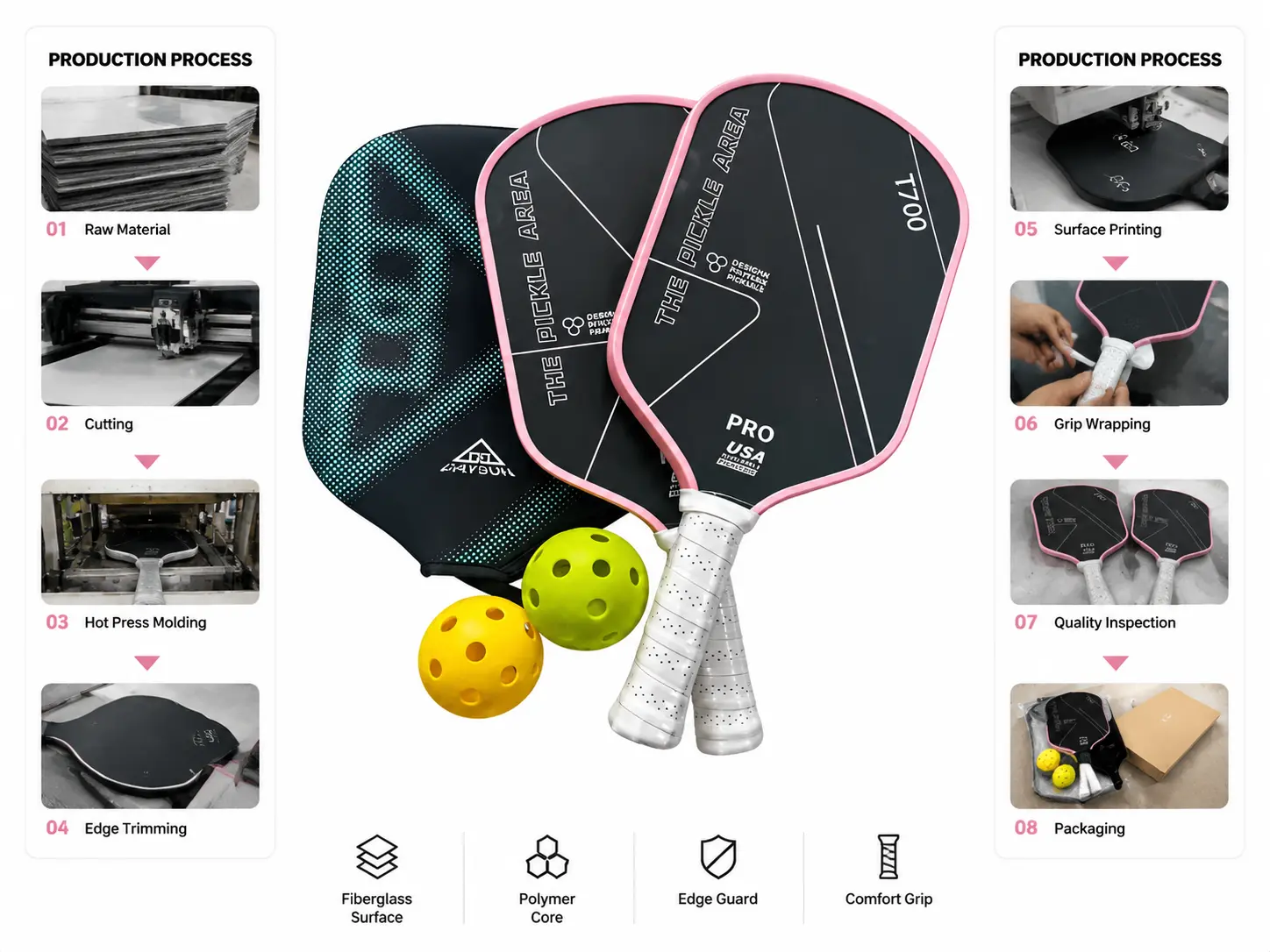 OEM/ODM pickleball paddle with EPP core, 16mm and 20mm thickness options, edgeless style, and lightweight durable design