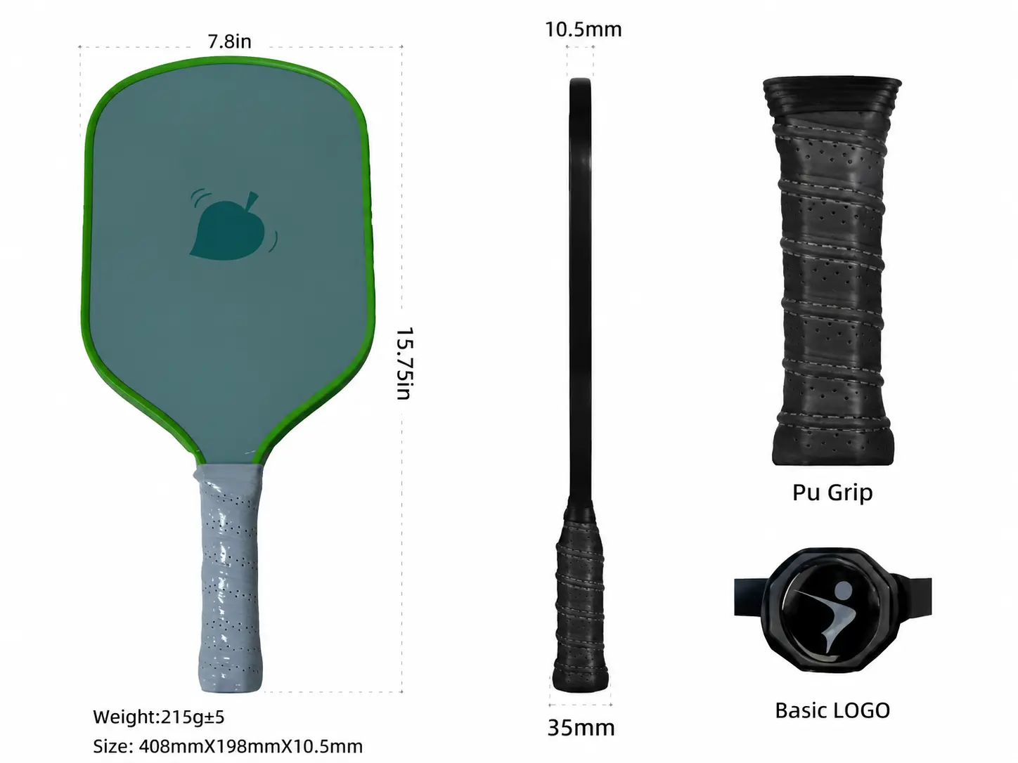 2026 new CTFG03 10.5/14/16/20mm PP honeycomb pickleball paddle, 410mm, 225g, 40-hole