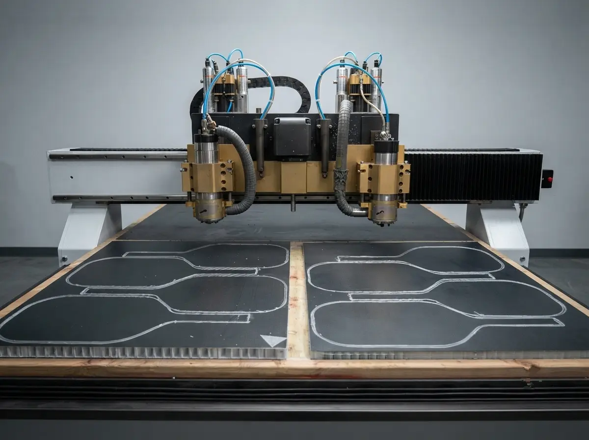 CNC milling and profiling process for shaping and grooving pickleball paddle panels