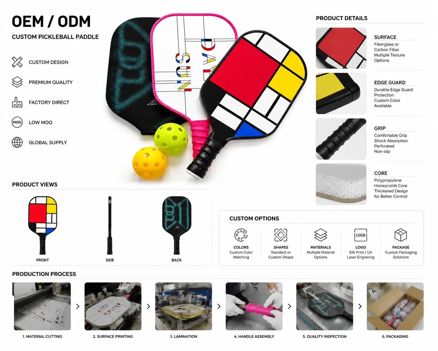 Trendy edgeless pickleball paddle with honeycomb core for children, adults, and teenagers