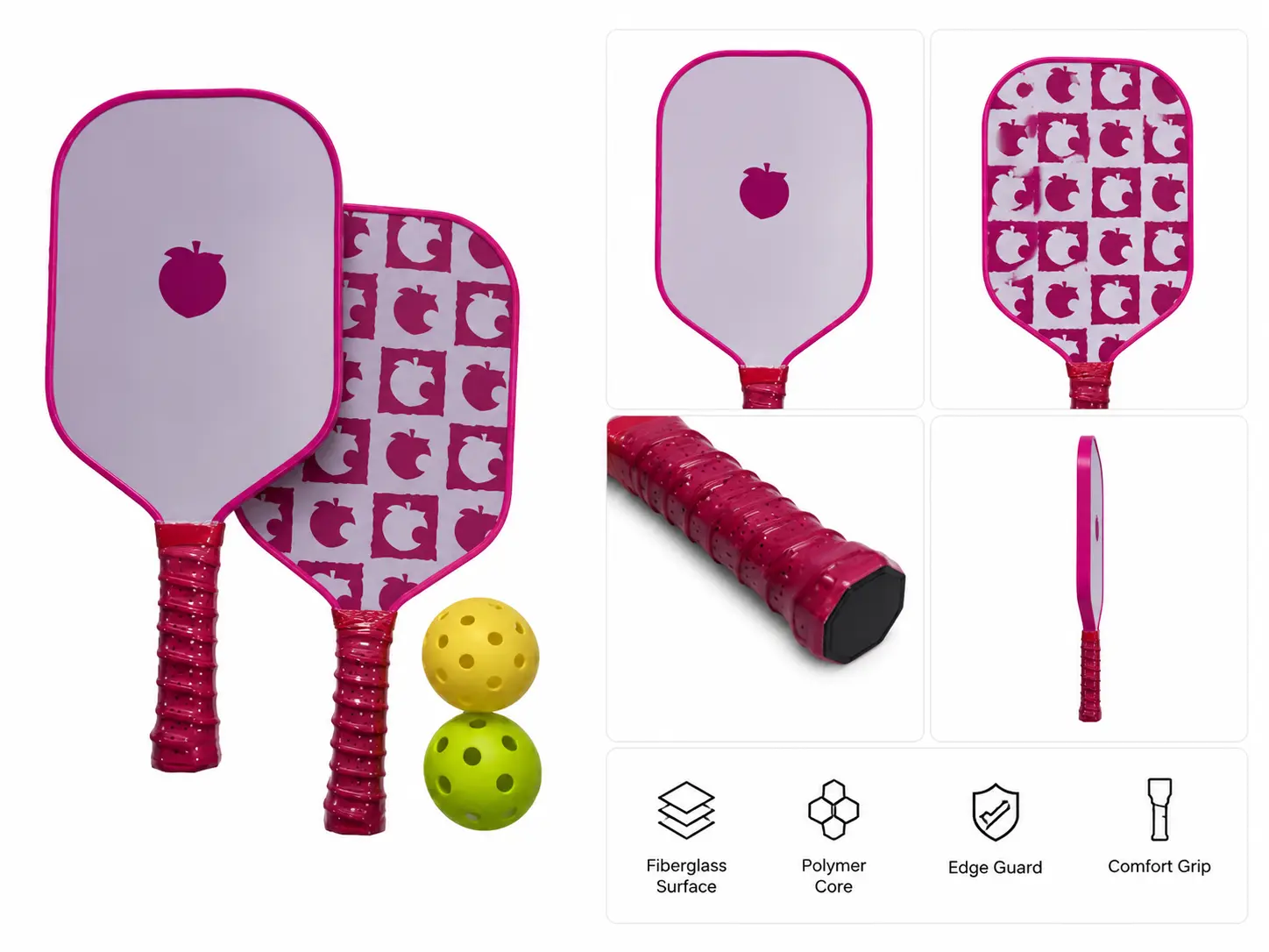 Custom logo pickleball paddle with 40-hole design, honeycomb PP and EPP core, for children and adults