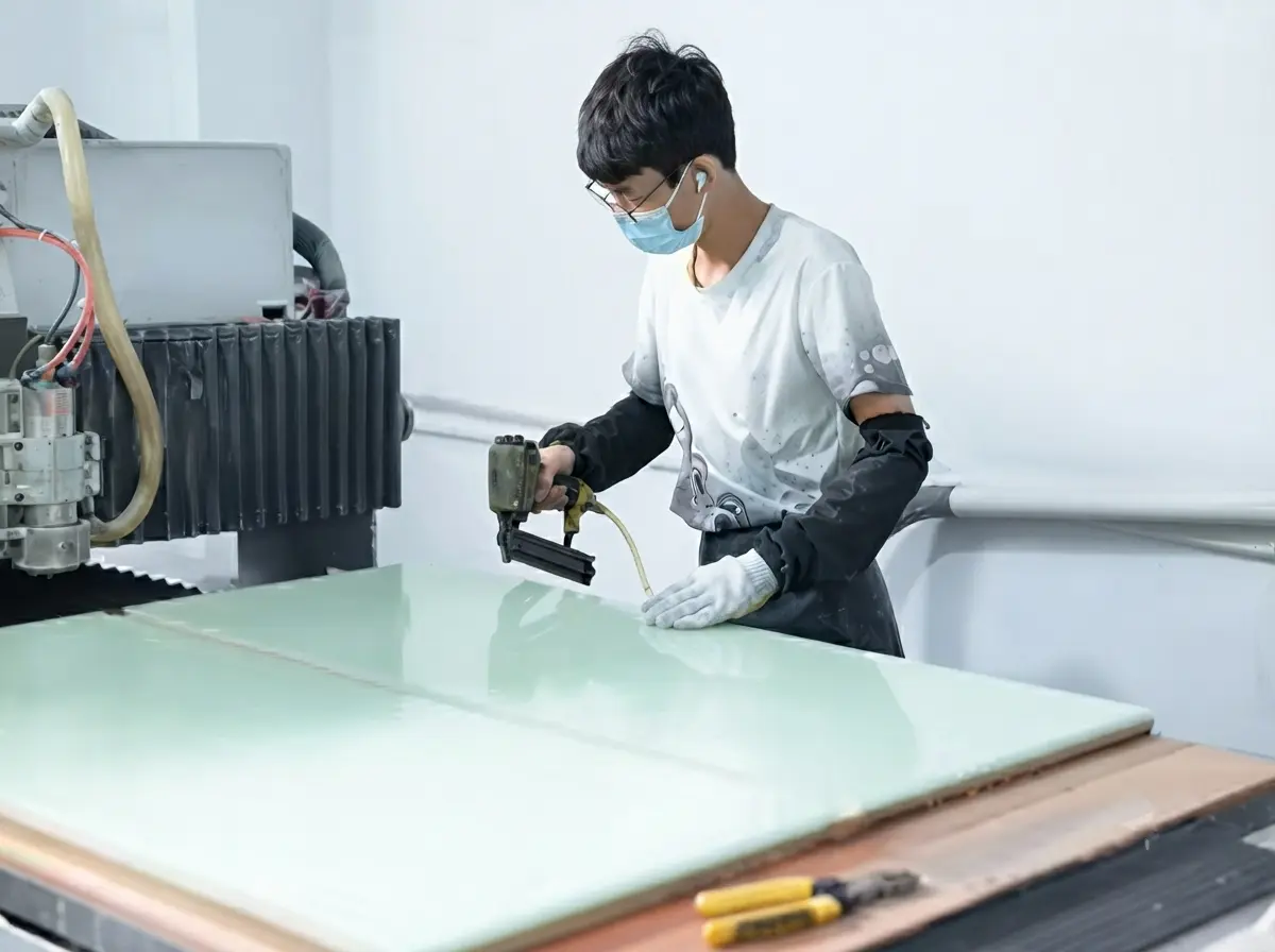 Material preparation and assembly of carbon fiber and fiberglass panels for pickleball paddles