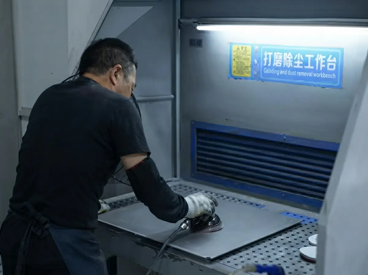 Precision sanding and dust removal process for smooth pickleball paddle surface finishing.