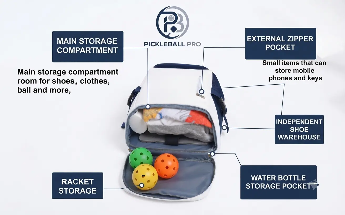 Coach Bag Sample – functional pickleball coach bag to carry multiple paddles, balls, and tools