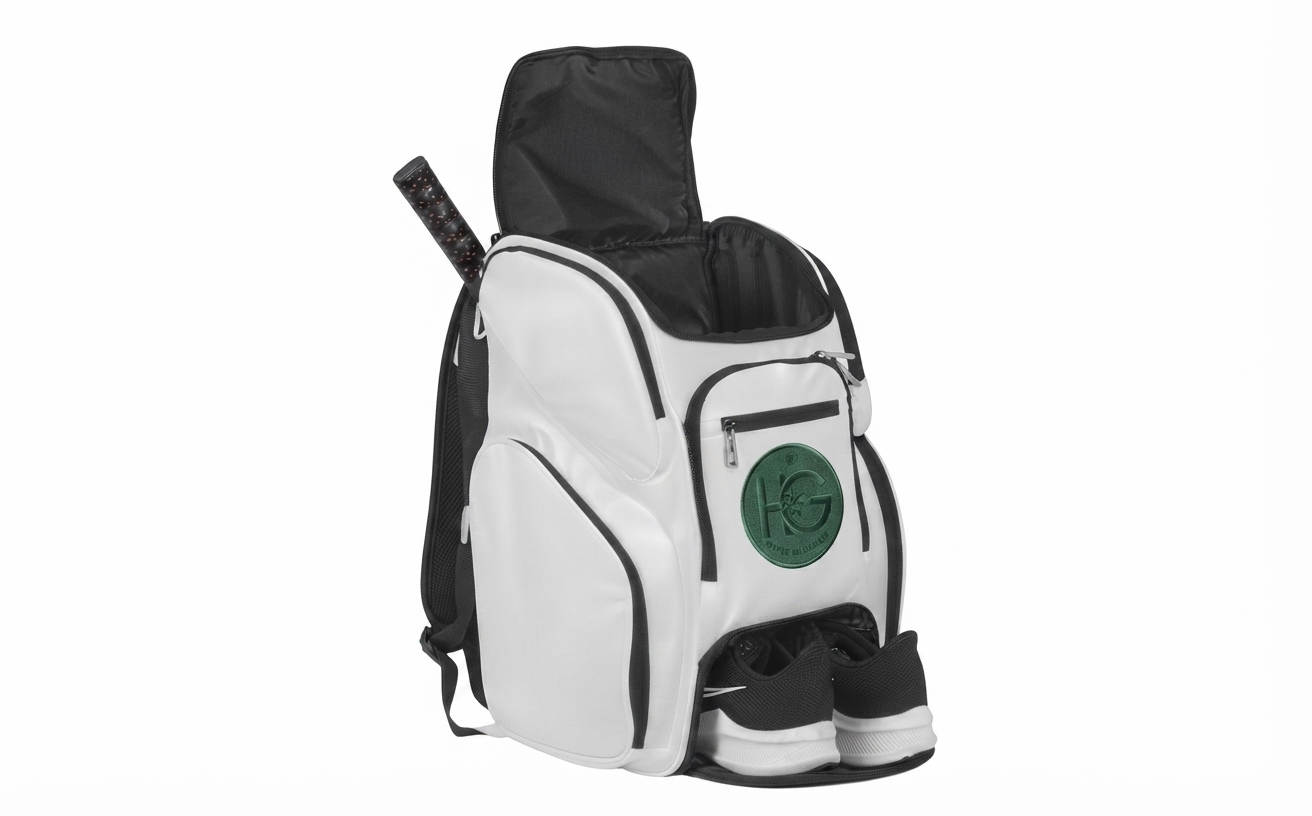 OEM backpack shape sample on a pure white background, ready for pickleball colorways and branding