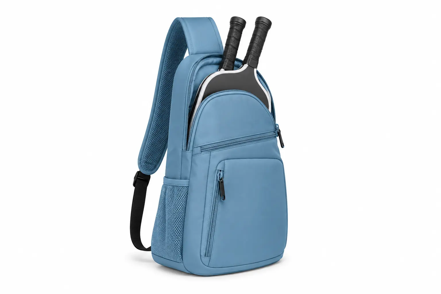Factory sample sling bag in a fresh sport color on a pure white background, designed for quick pickleball sessions and urban courts