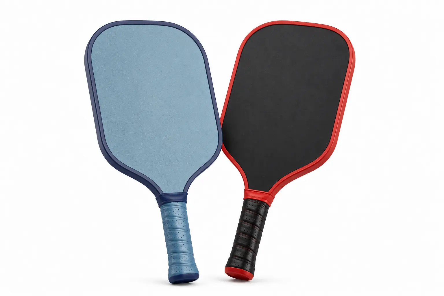 Mixed try-out paddle pair on a pure white background, showing one control paddle and one power paddle for back-to-back testing.