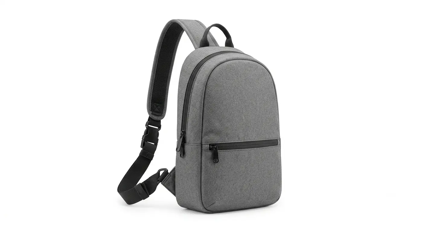 OEM sling bag shape sample on a pure white background, designed for everyday carry and logo visibility
